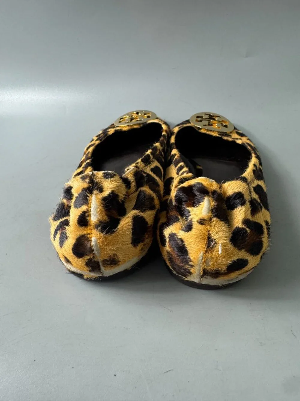 Tory Burch Reva Leopard Calf Hair Animal Print Ballet Flats, Size 9 1/2